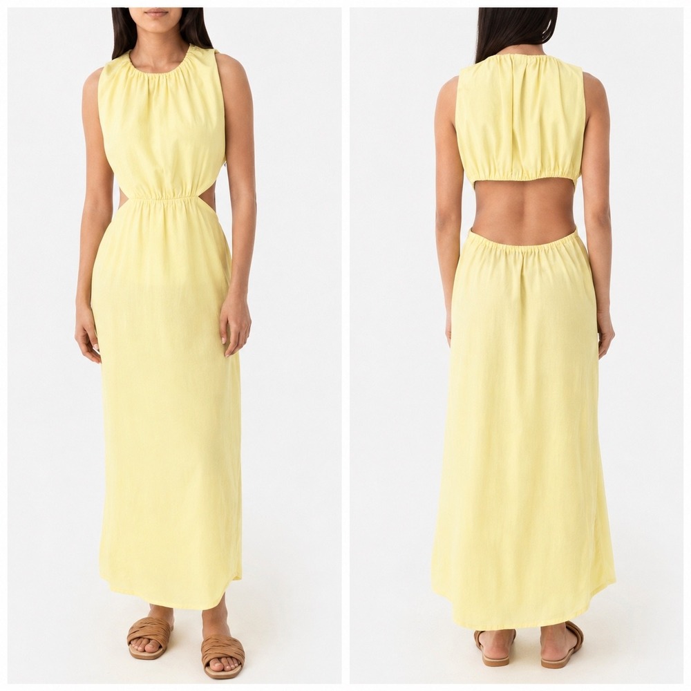 NWOT Stark X Rosemary Cutout Maxi Dress Butter Yellow Sleeveless Cotton A-Line M